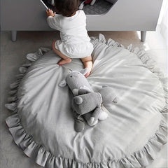 Baby Cotton Play Mat Round Ruffled Cushion Soft Breathable Crawling Pad