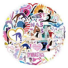 Sunset Gymnastics Sticker Vibrant Silhouette with GYMNASTICS Text
