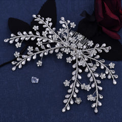 Bridal Hair Comb Rhinestones Pearls Floral Wedding Headpiece Bride