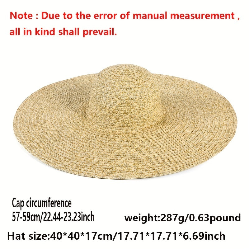 Oversized Wide Brim Sun Hat Khaki French Style Straw Hats UV Protection