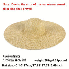 Oversized Wide Brim Sun Hat Khaki French Style Straw Hats UV Protection