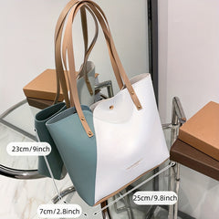 Contrast Tote Bag PU Leather Shoulder Bag