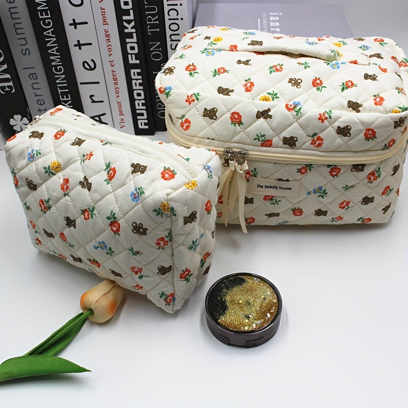 Bear Flower Cosmetic Bag Large Capacity Portable Travel Washing Bag