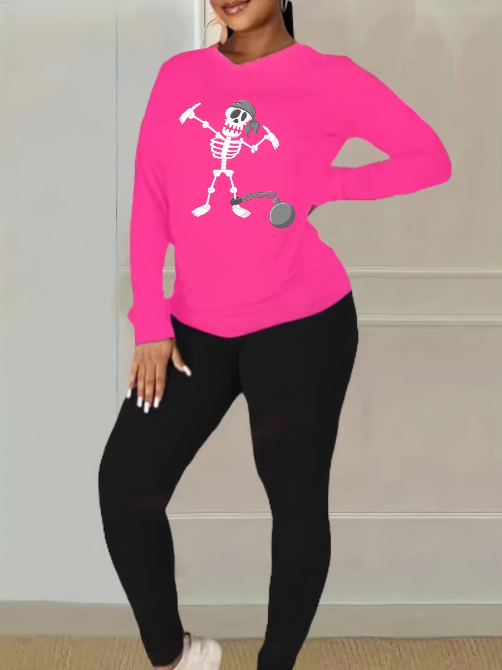  Skull Print Long Sleeve Top & Leggings Set