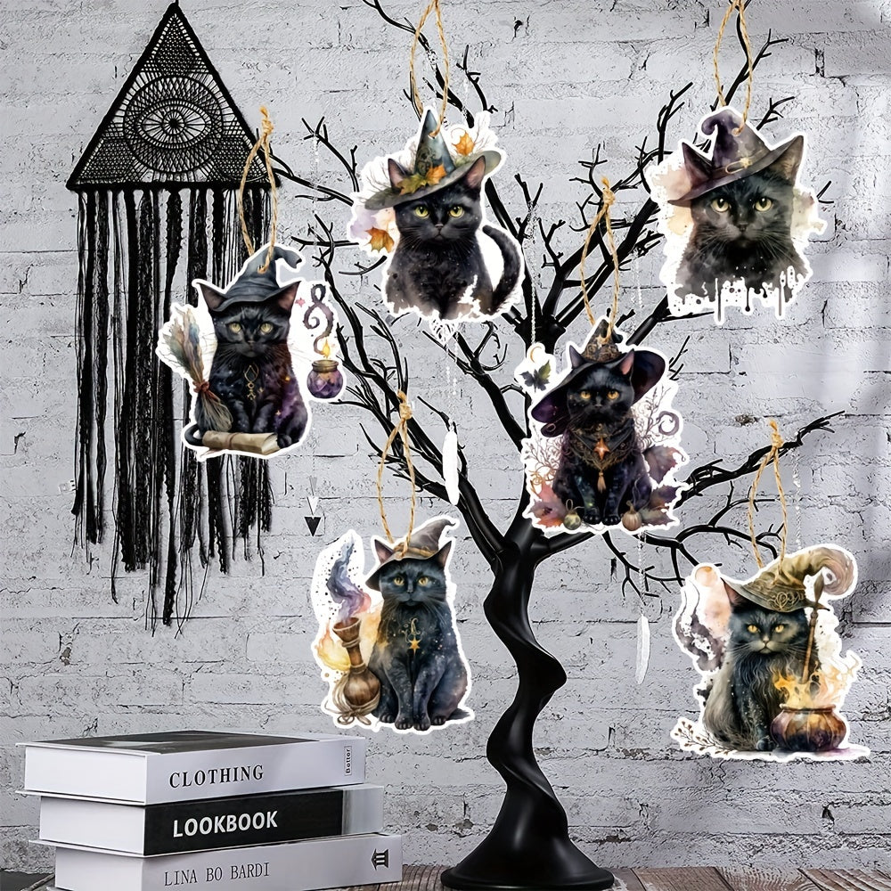 6pc Spooky Halloween Cat Tree Ornaments - Frightening Home Decor