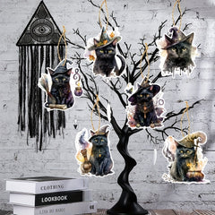6pc Spooky Halloween Cat Tree Ornaments - Frightening Home Decor