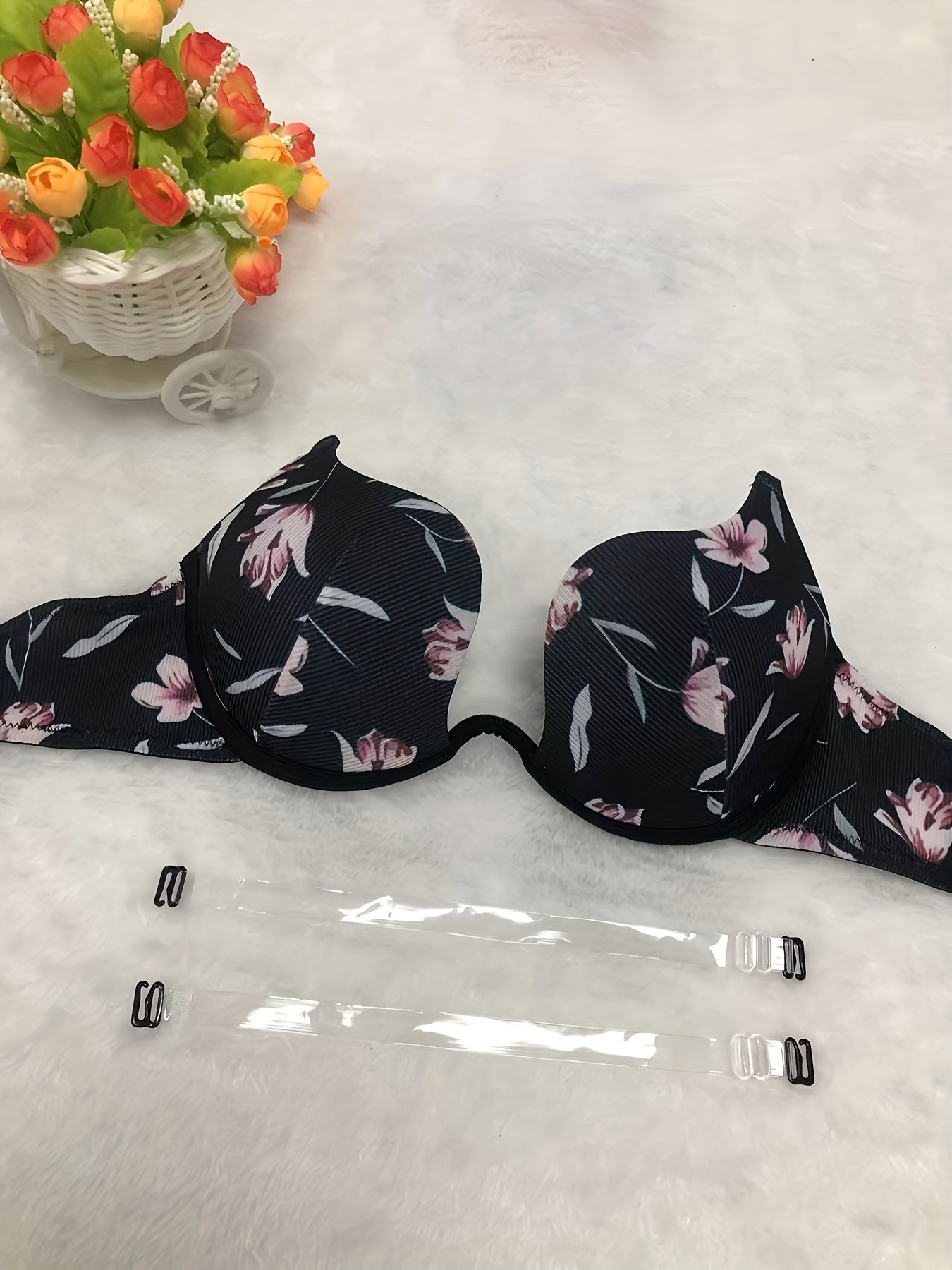 Floral Print Scoop Push Up Bra