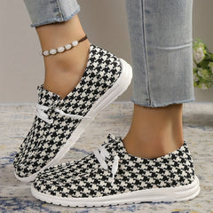 Women's Houndstooth Canvas Shoes Slip On Casual Flat Sneakers