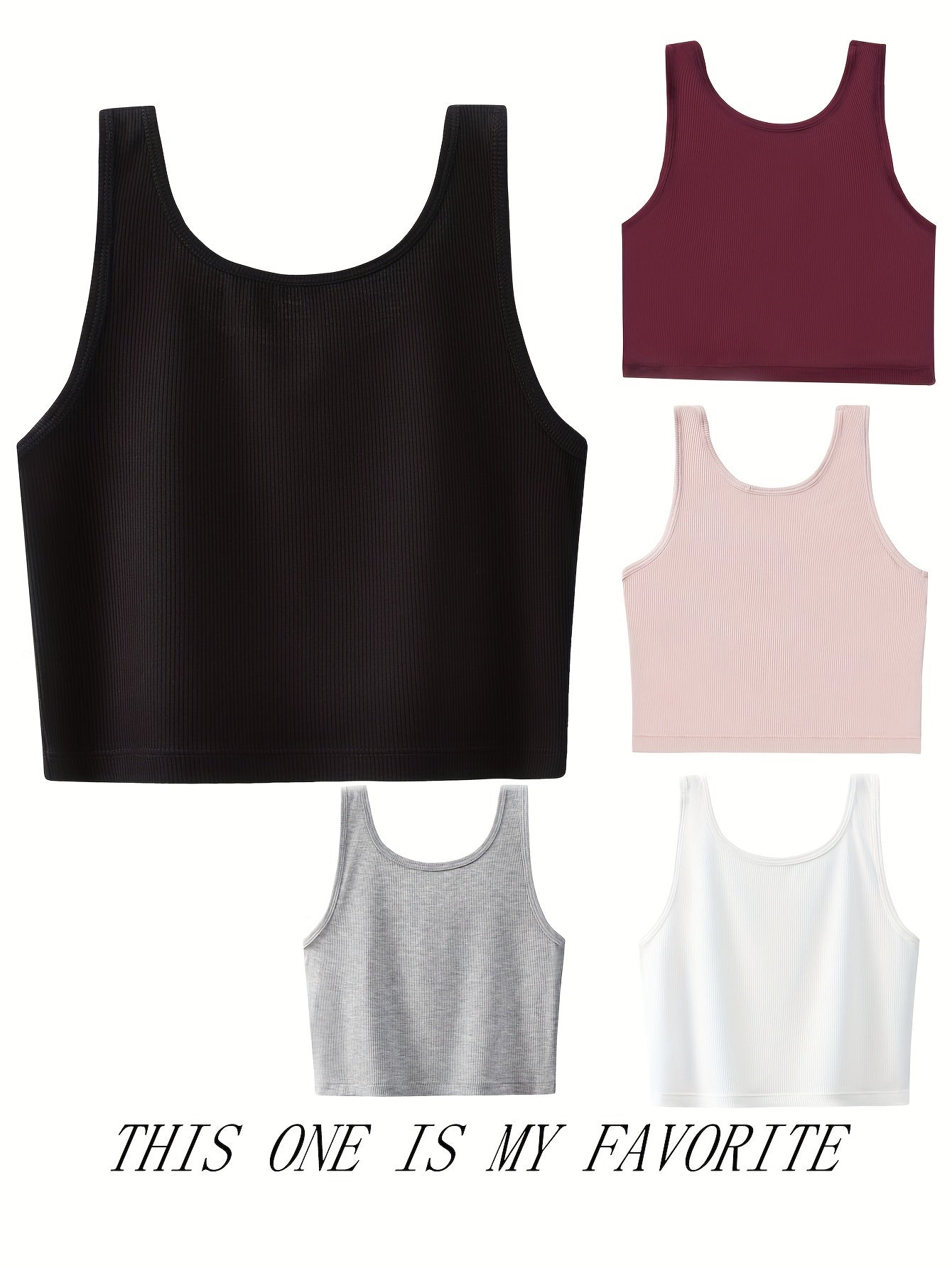 5pcs Ribbed Tank Tops Sleeveless Slim Fit Women Lingerie