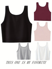 5pcs Ribbed Tank Tops Sleeveless Slim Fit Women Lingerie