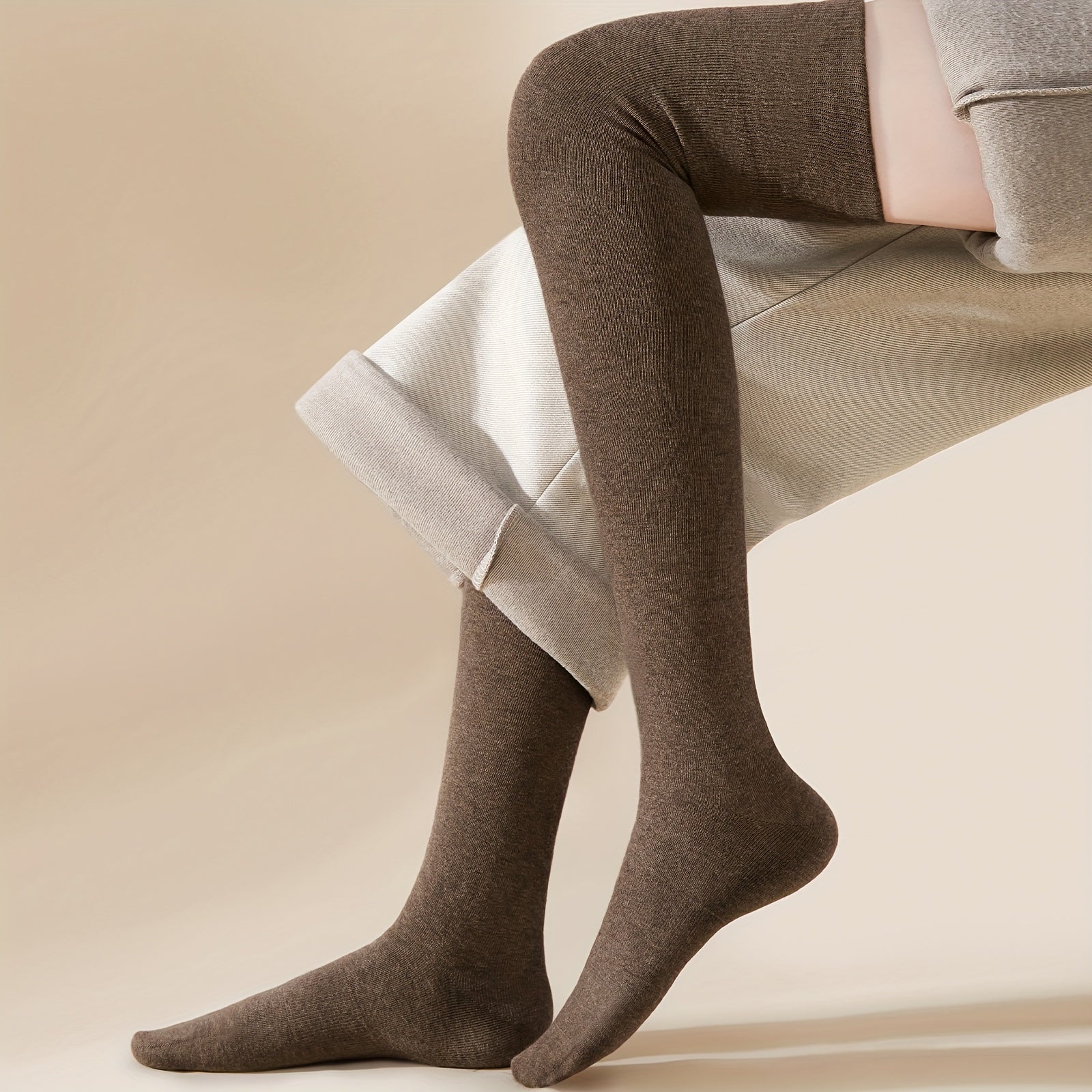 Solid Thigh High Socks Warm Over The Knee Socks Women's Stockings