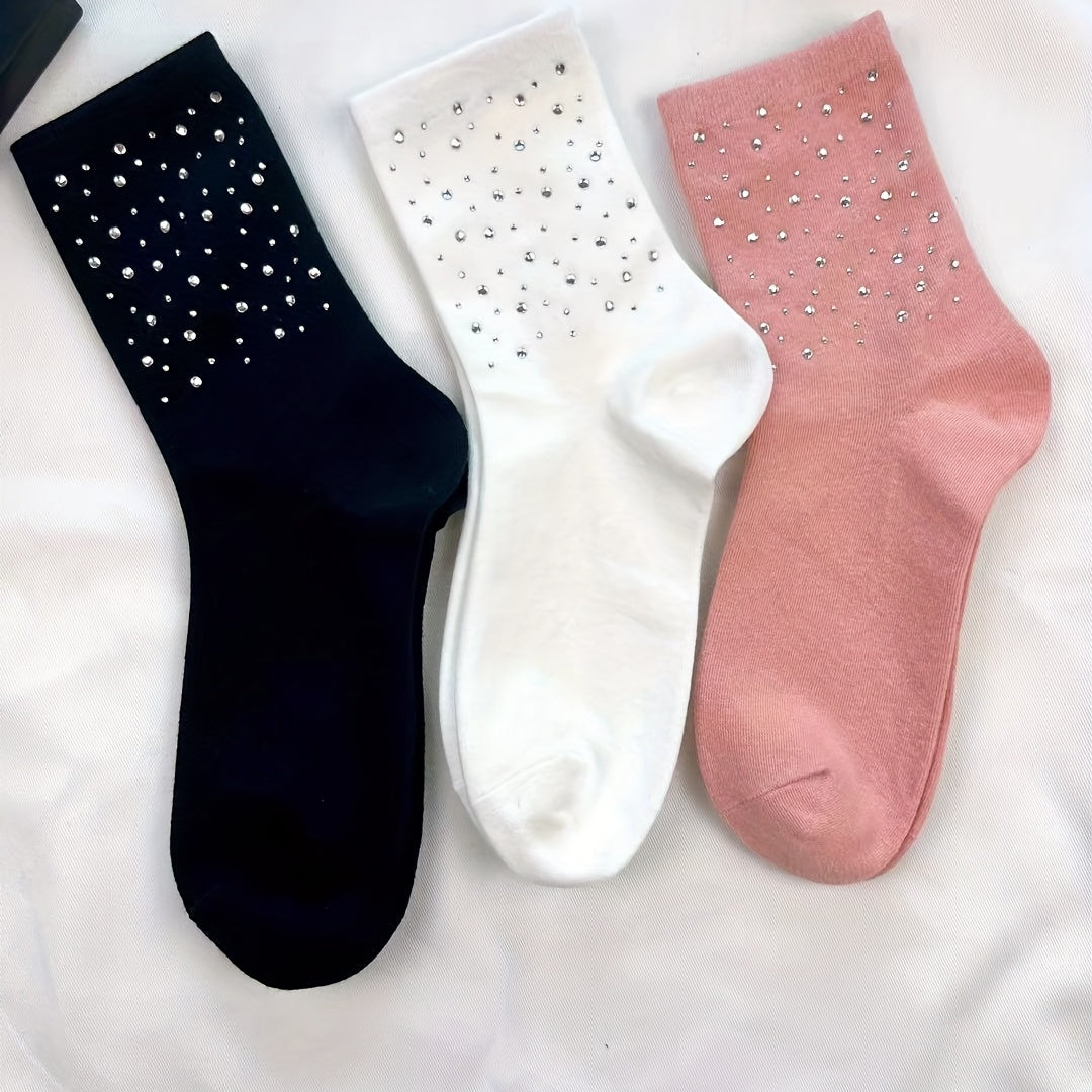 5 Pairs Rhinestone Mid Tube Socks for Women
