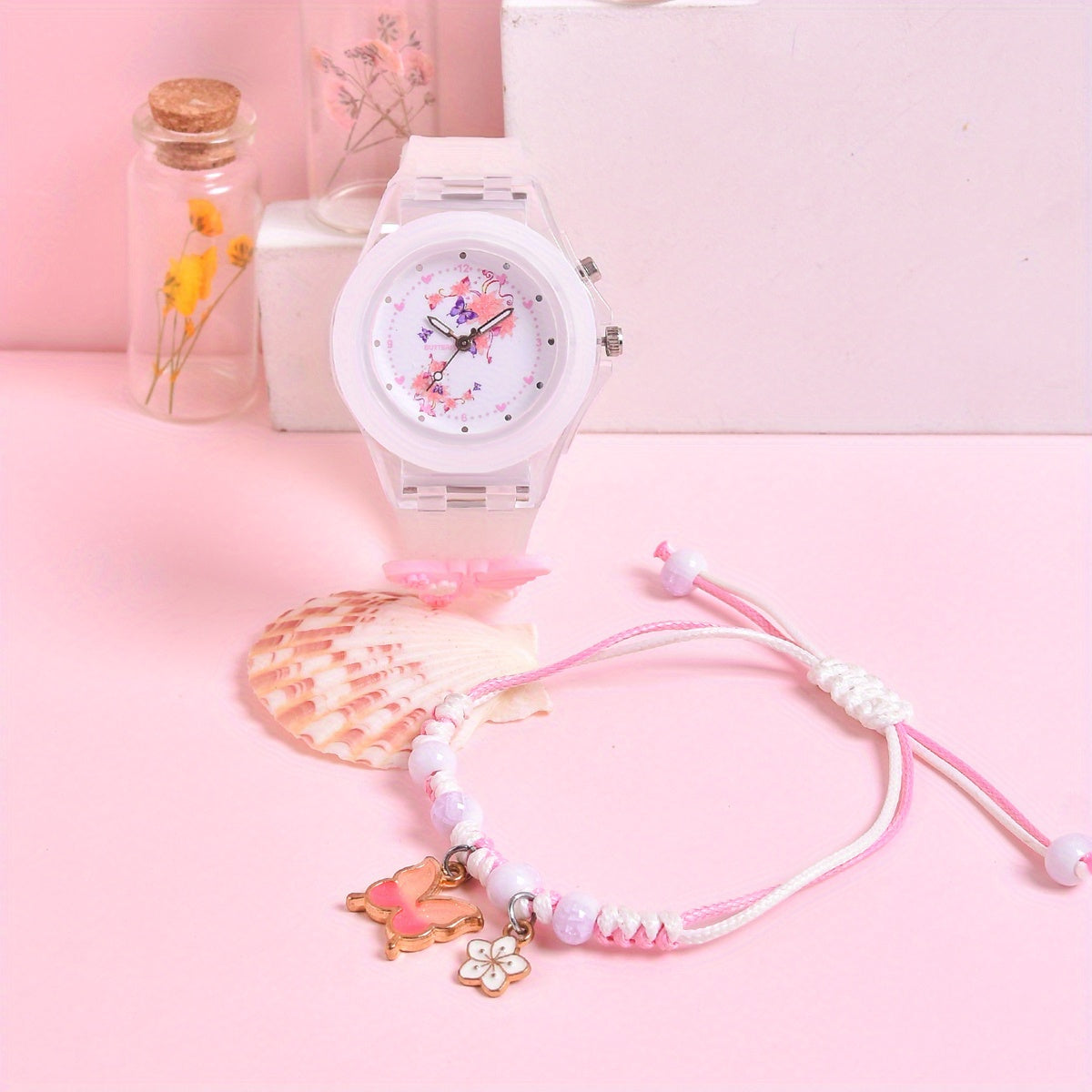Silicone Butterfly Strap Girls' Watch Set