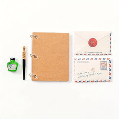 1:6 Dollhouse Retro Letter Set Fountain Pen Ink Notebook Envelope