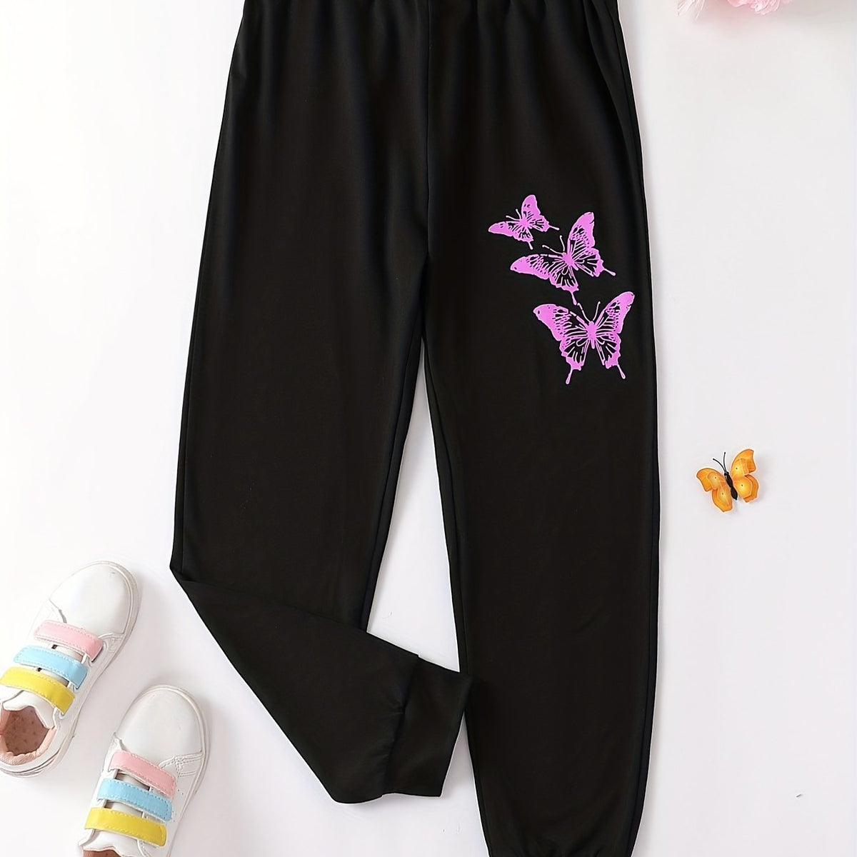 Girls Purple Butterfly High Waist Sweatpants