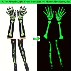 Halloween Skeleton Gloves Luminous Stockings Prom Party Costumes