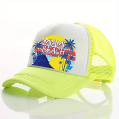 Unisex Breathable Adjustable Baseball Cap with Beach and Letter Embroidery