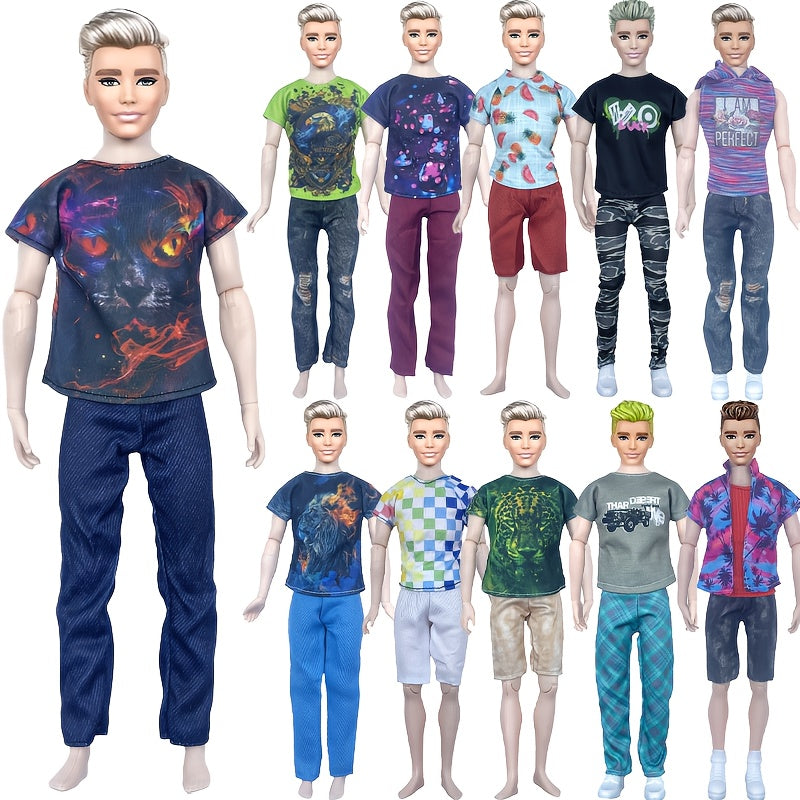 6pcs Set Male Doll Clothes Tops Pants Easy to Put on Durable 11.8 Inch Dolls
