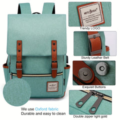Vintage Laptop Backpack w/ USB Port Tear Resistant Business Travel