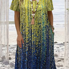  Casual Dress Women's Plus Print Short Sleeve Stretch Dress