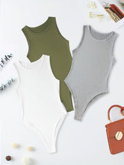 Versatile Sleeveless Bodysuits Crew Neck Slim Summer 3pcs