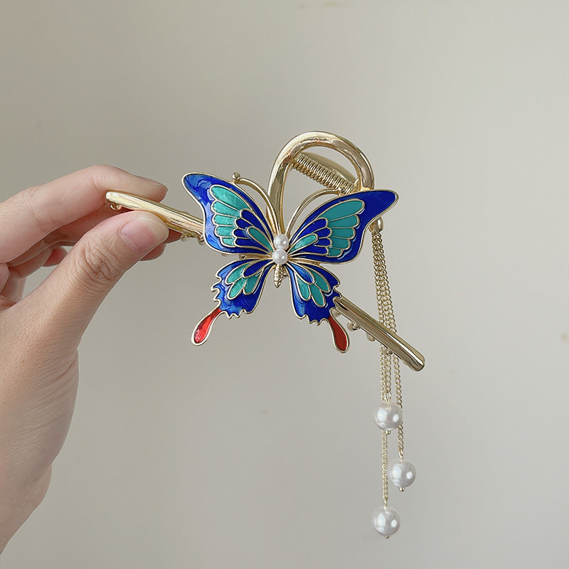 Butterfly Tassel Hair Claw Clip Large Pearl Hair Jaw Clip