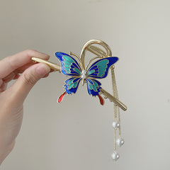 Butterfly Tassel Hair Claw Clip Large Pearl Hair Jaw Clip