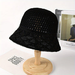 Hollow Crochet Breathable Sun Hat Solid Bucket Hat Thin Cloche Hats