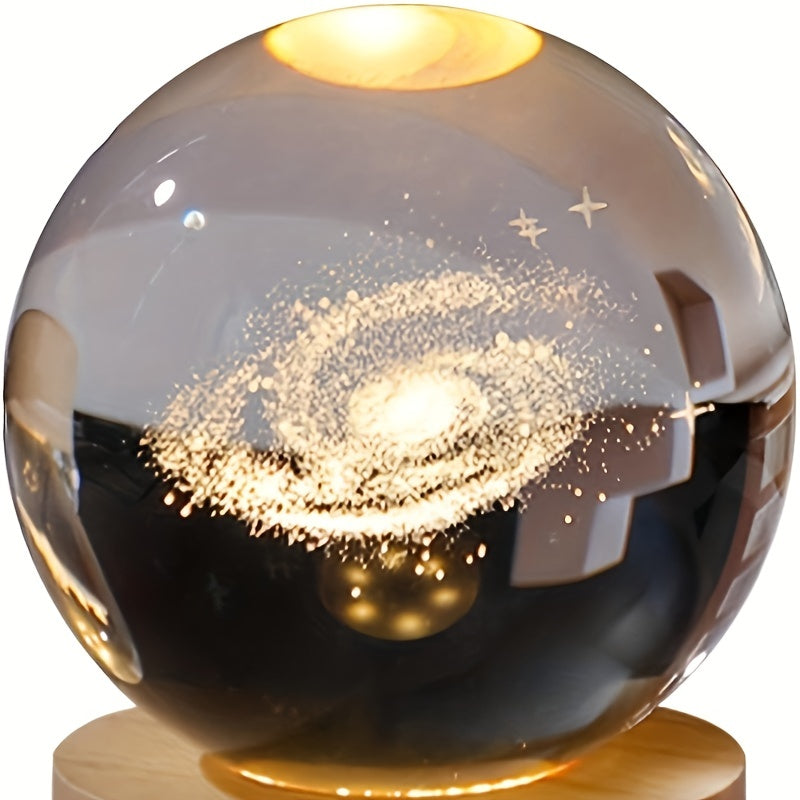 3D Solar System Crystal Ball Night Lamp with LED Base