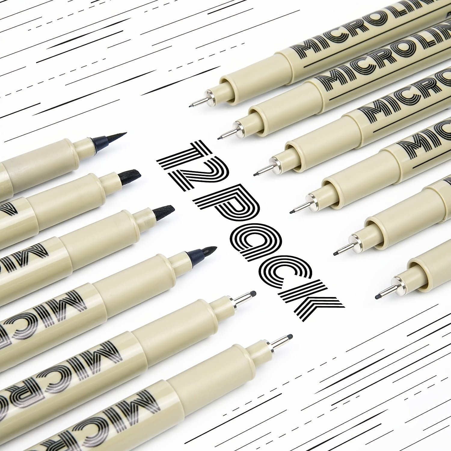 12-Pack Micro Fine Point Fineliner Ink Pens for Drawing Waterproof Archival