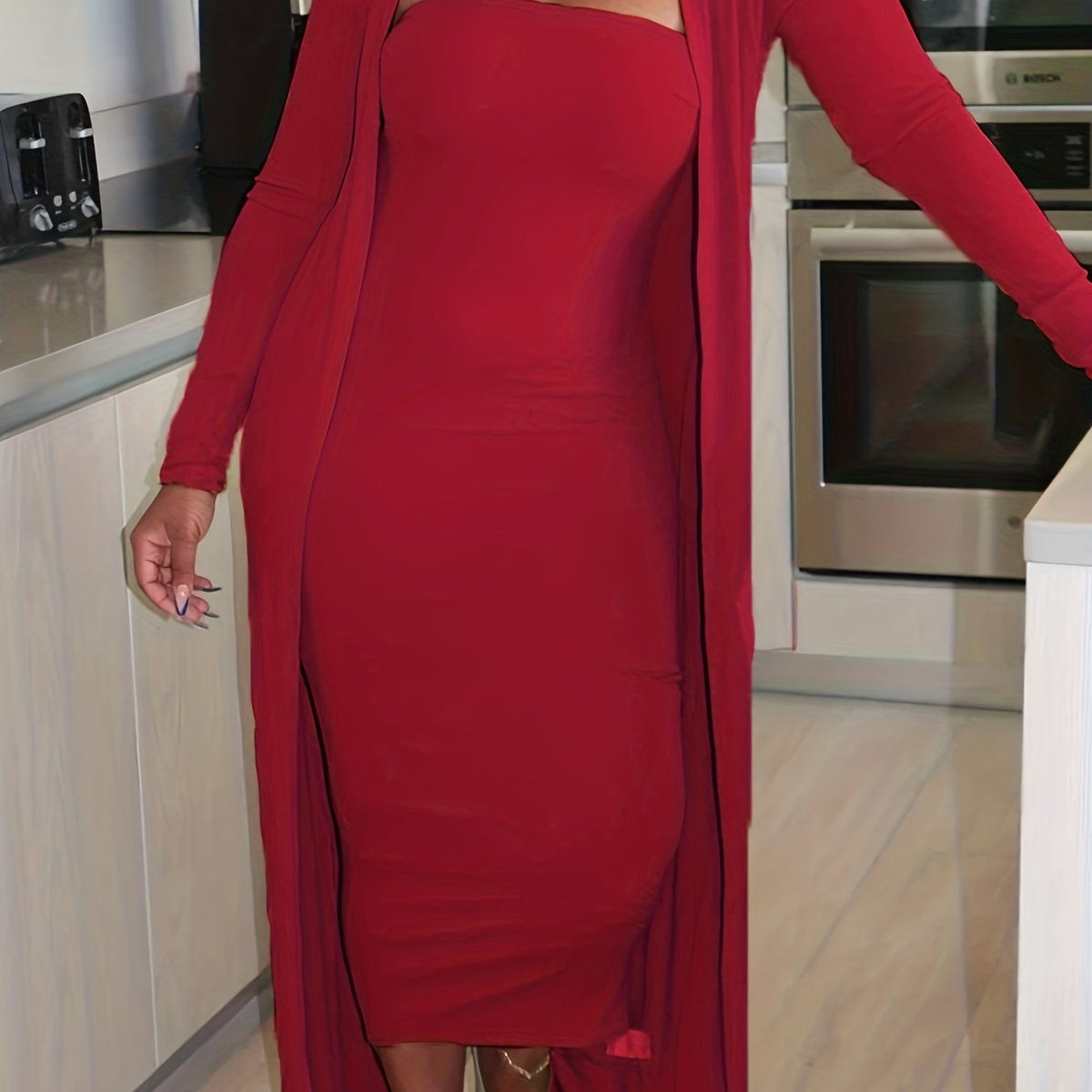  Sexy 2 Piece Set: Long Sleeve Cardigan & Bodycon Dress