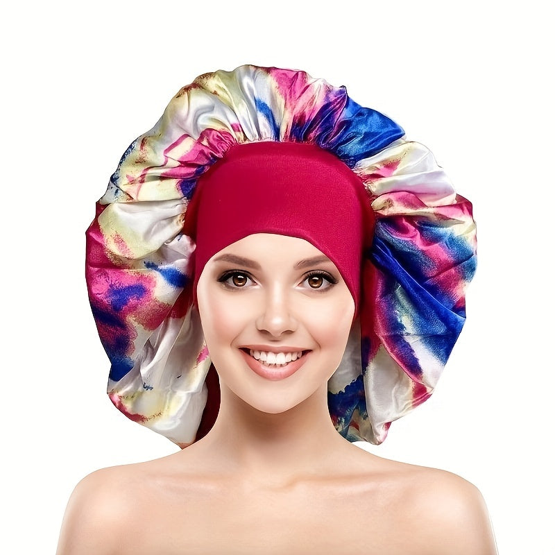 2pcs Colorful Satin Bonnet Oversized Turban Cap Large Elastic Head Wrap