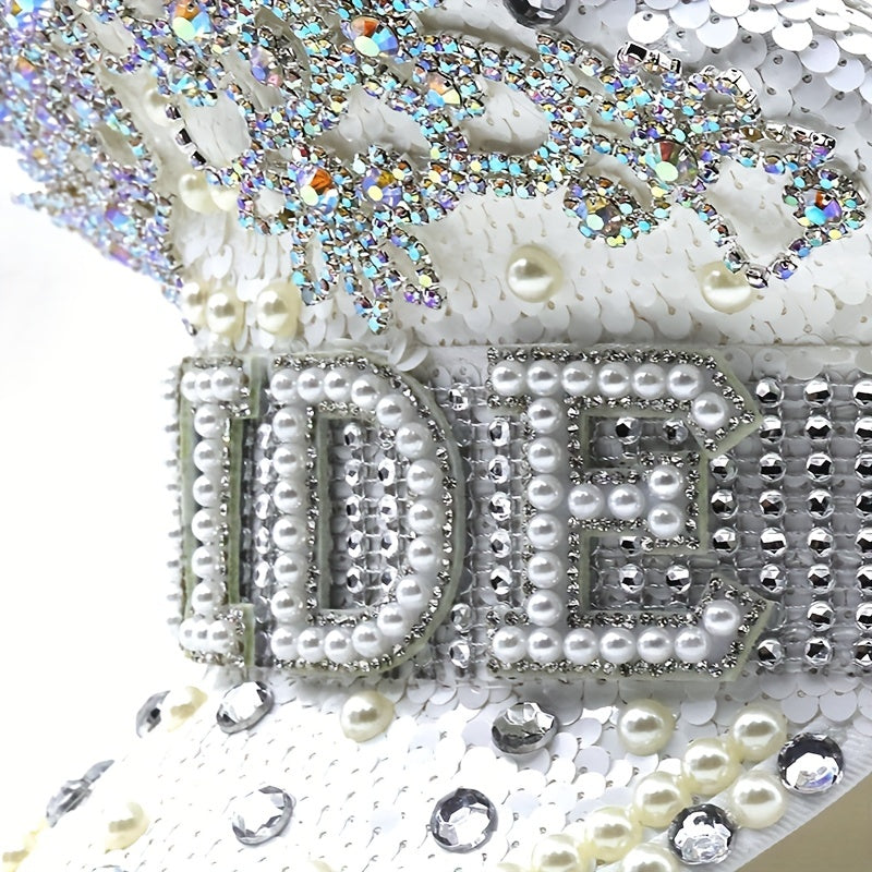 Bride Hat with Rhinestones & Pearls for Bachelorette Party