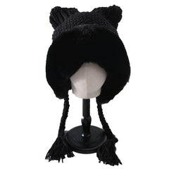 Women's Winter Pom Beanie Hat Fluffy Knit Cat Fox Ear Faux Fur Skull Cap