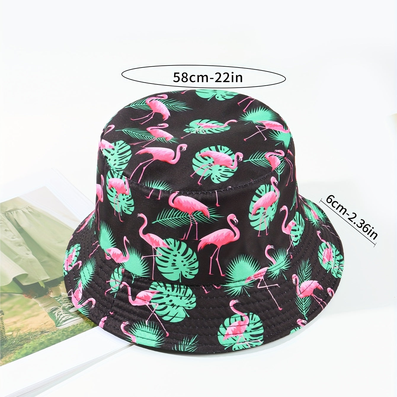 Flamingo Leaf Print Bucket Hat Reversible Sunscreen Basin Hat