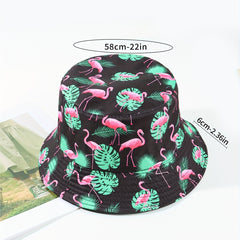Flamingo Leaf Print Bucket Hat Reversible Sunscreen Basin Hat