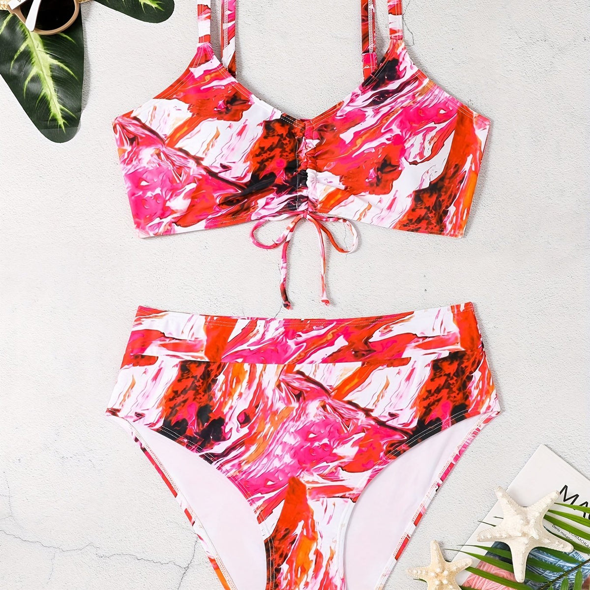  Tie Dye Lace Up Bikini Set Women's Plus Swimsuit Two Piece Set