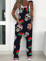 Gothic Skulls Print Rompers Casual Jumpsuit Women's Clothing