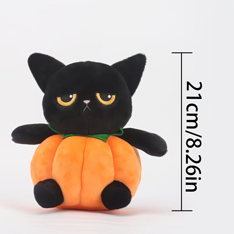 JACKCAT Halloween Pumpkin Cat Plush Toy Soft Orange Stuffed Animal Green