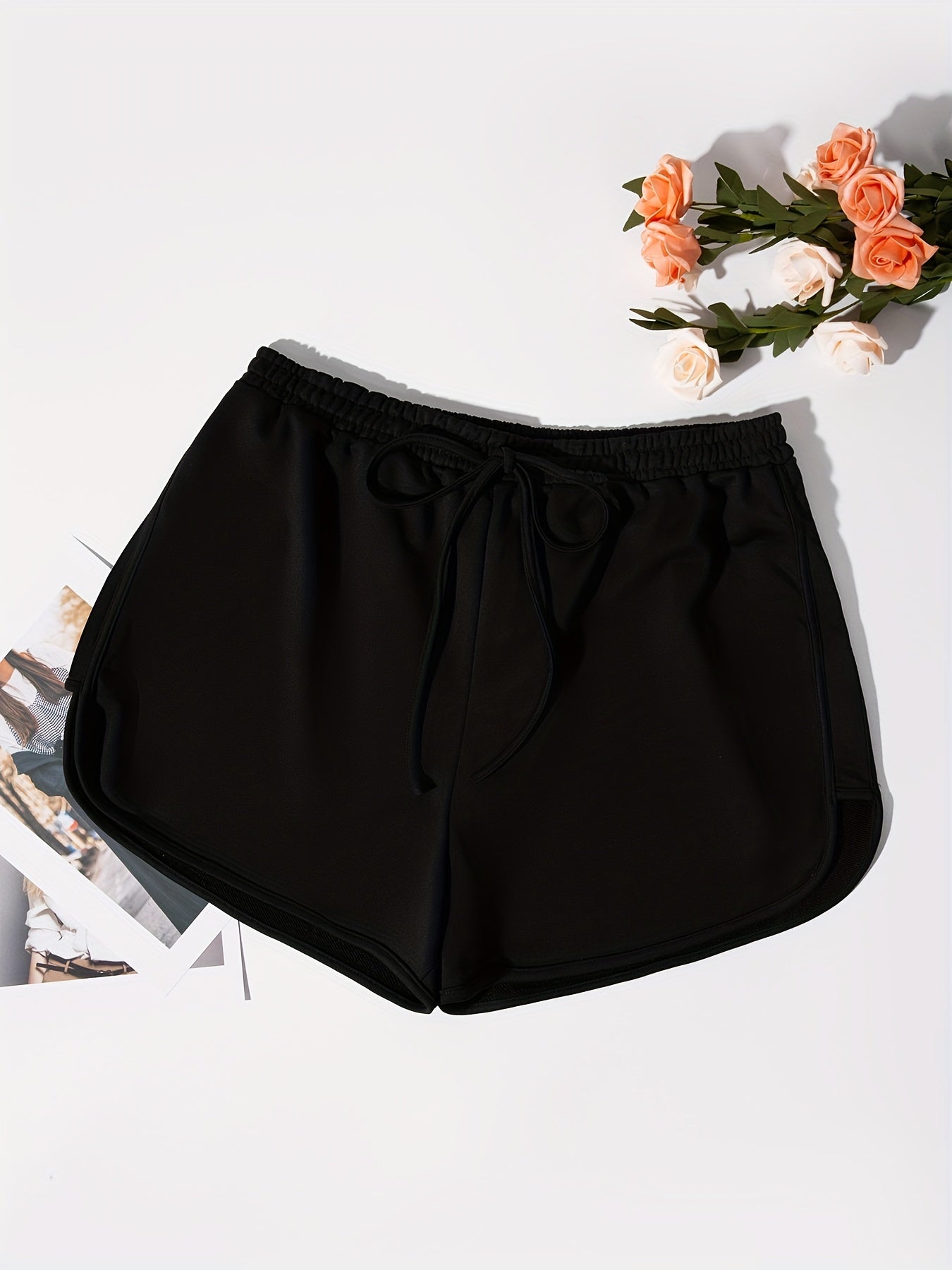  Basic Shorts Women's Plus Solid Elastic Waist Slight Stretch