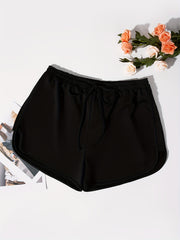  Basic Shorts Women's Plus Solid Elastic Waist Slight Stretch