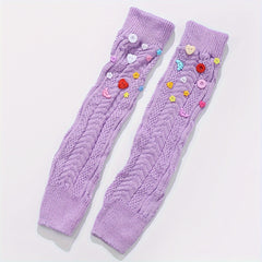 Colorful Button Leg Warmers Knitted Knee High Socks Women's Stockings