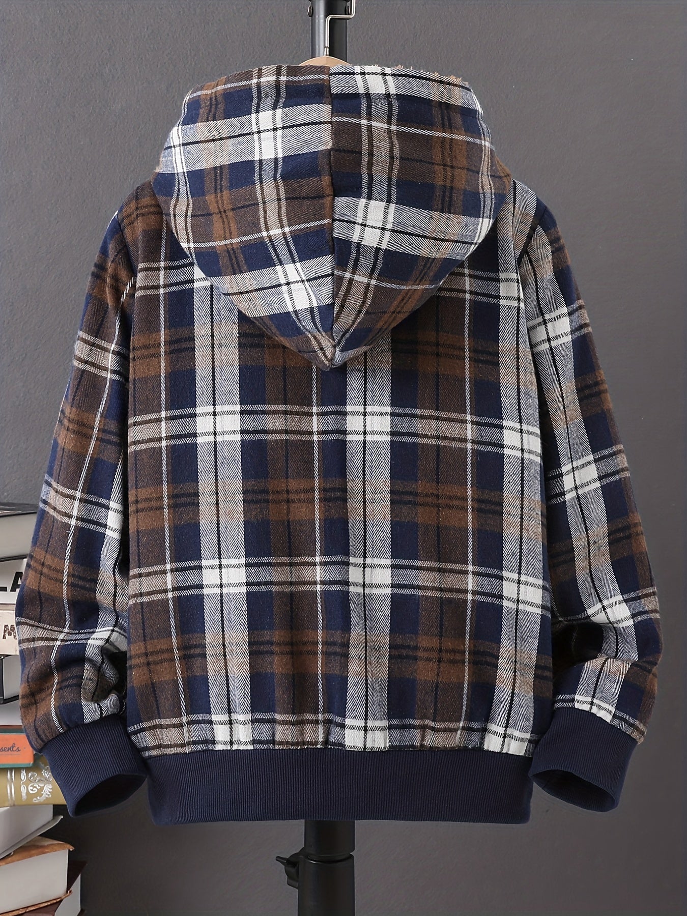 Boys Plaid Fleece Zip Up Jacket for Fall Winter