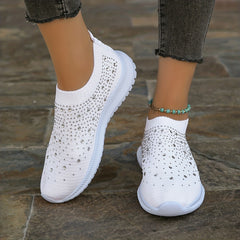 Women's Rhinestone Slip on Sneakers Breathable Low Top Shoes