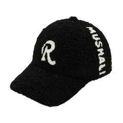 Embroidered R Letter Hat Winter Thickened Warm Wool Baseball Cap