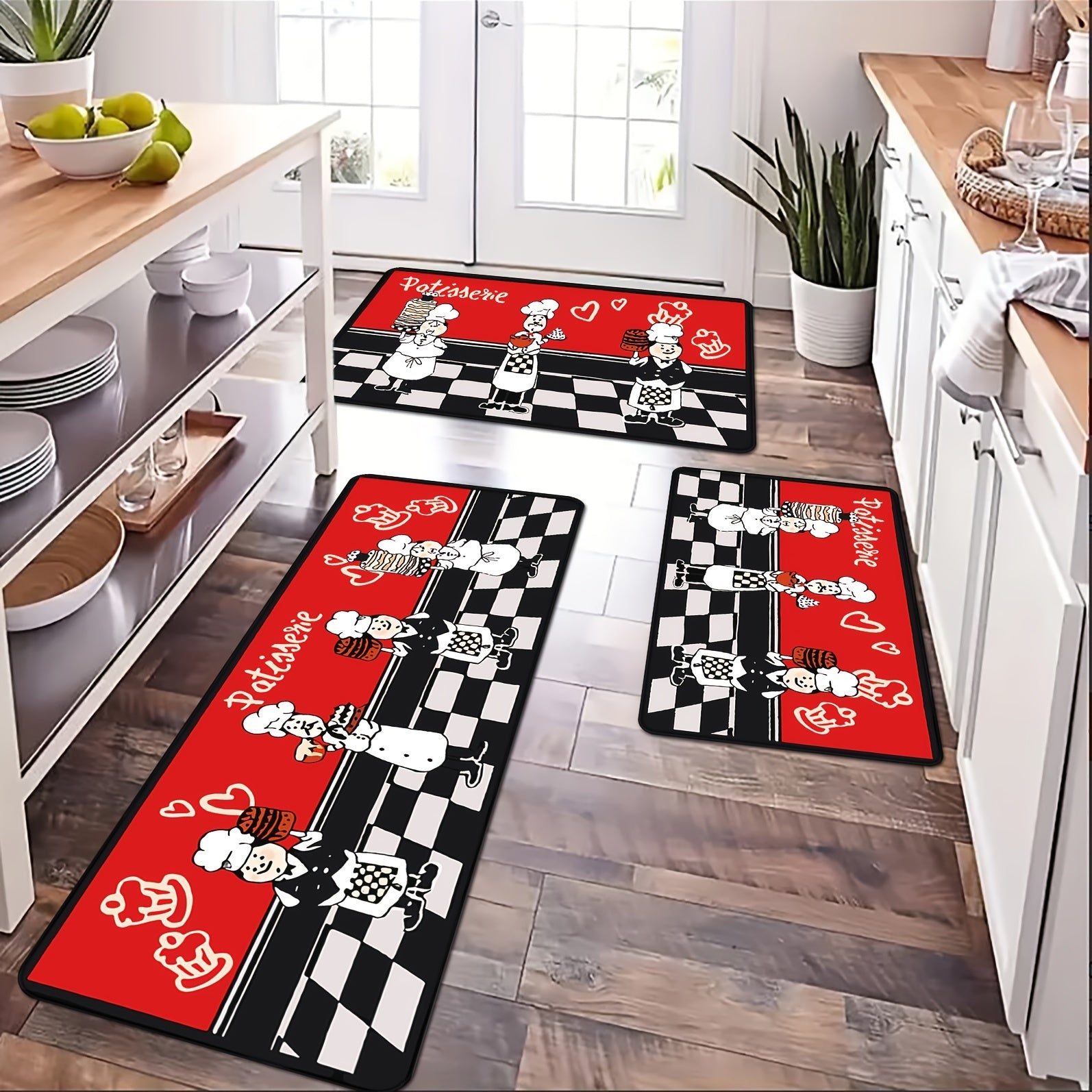 1pc Long Strip Non-slip Floor Mat Velvet Cushion Red Cake Room Rug