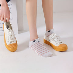 5 Pairs Cat Print Short Socks Breathable Ankle Stockings