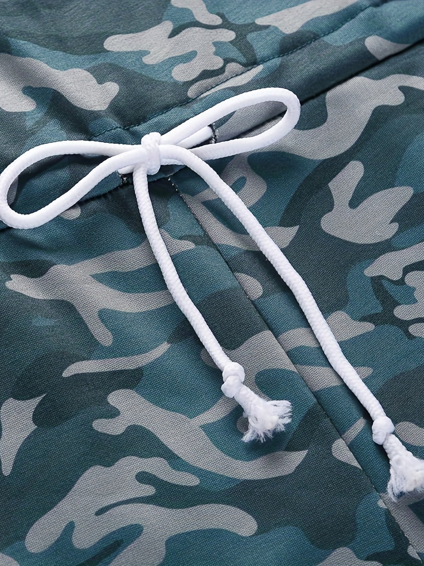 Camo Print Drawstring Jumpsuit Casual Boat Neck Short Sleeve Jumpsuit