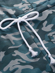 Camo Print Drawstring Jumpsuit Casual Boat Neck Short Sleeve Jumpsuit
