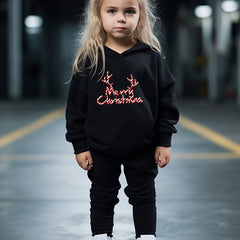 Girls Boys 2pcs Christmas Hooded Pullover Pants Set for Sports Spring Fall